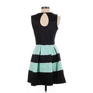 VTG Y2K Ruby Rox Sleeveless Black Mint Green Stripe Skater Mini Dress Size 13